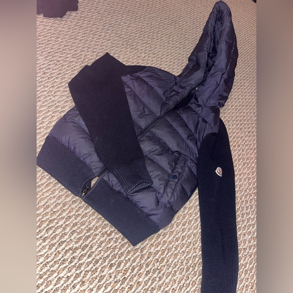 Moncler hooded jacket with knit sleeves